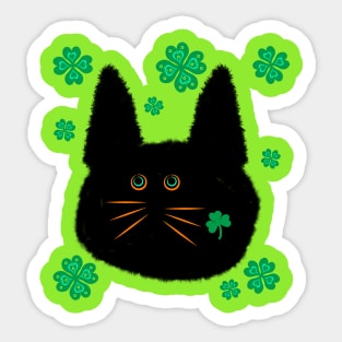 Fuzzy Cats Lucky Shamrock Black Cat Sticker